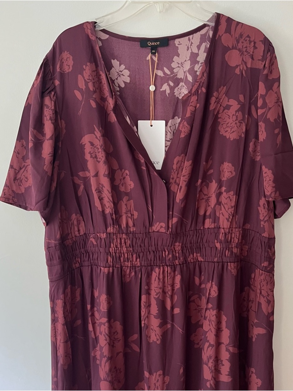 Quince Washable Silk Tiered Maxi Dress XL Burgundy Floral Wedding Guest NEW - Picture 5 of 10